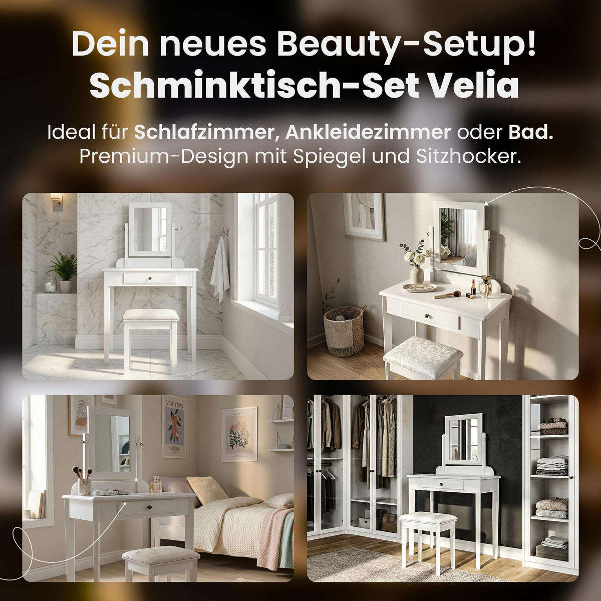 SCHMINKTISCH eckig 73/42/130 cm Holz Weiß - Weiß, Holz/Textil (73/130/42cm) - CLP