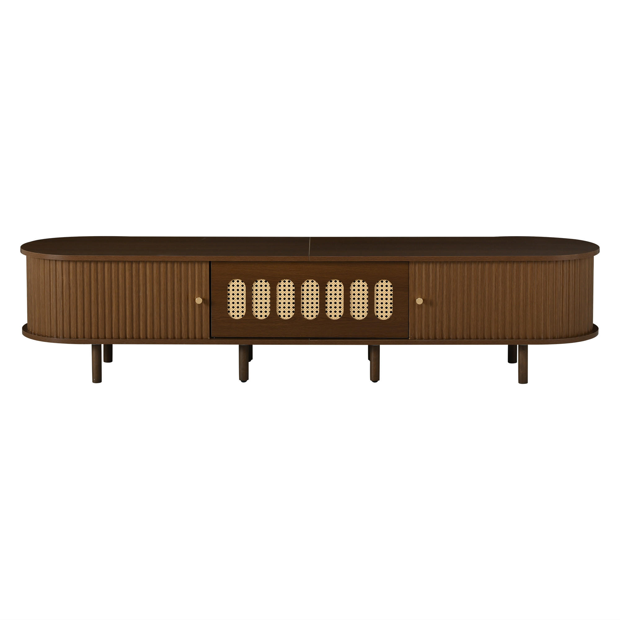 TV-SCHRANK 180/40/40 cm Nussbaum Rattan mit 1 Klapptür und 2 Rolltüren - Nussbaumfarben, Holzwerkstoff (180/40/40cm) - Oxeza
