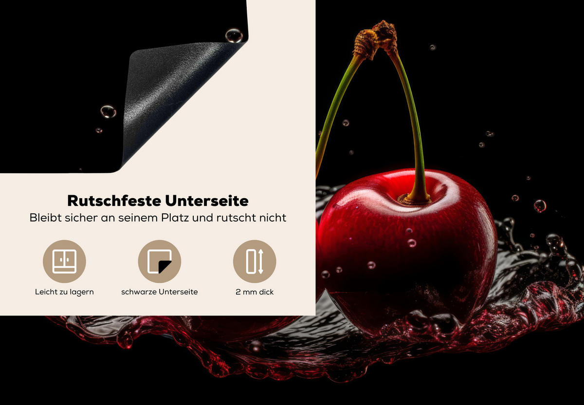 HERDABDECKPLATTE Kirsche - Rot - Frucht - Wasser - Schwarz 75x52 cm - Kirschrot, Kunststoff (75/0.2/52cm) - MuchoWow