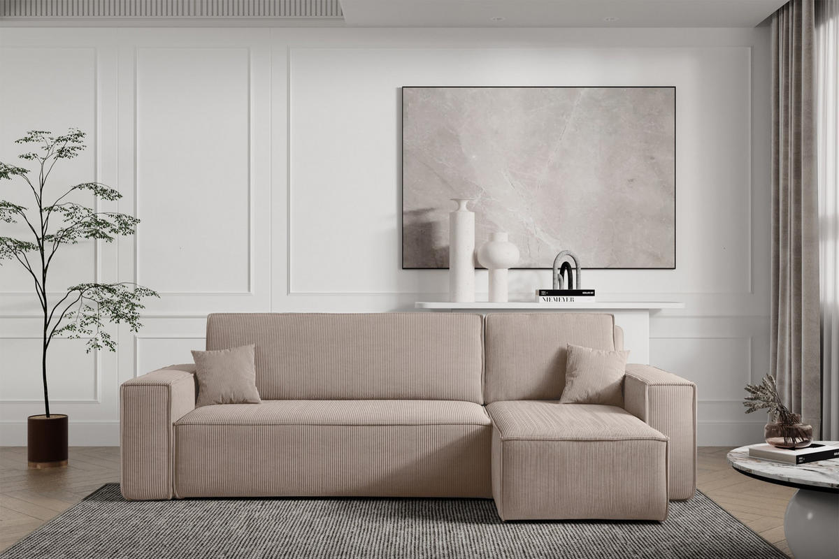 ECKSOFA Scarlo Beige Cordbezug - Beige/Schwarz, Kunststoff/Textil (244/145cm) - Selsey