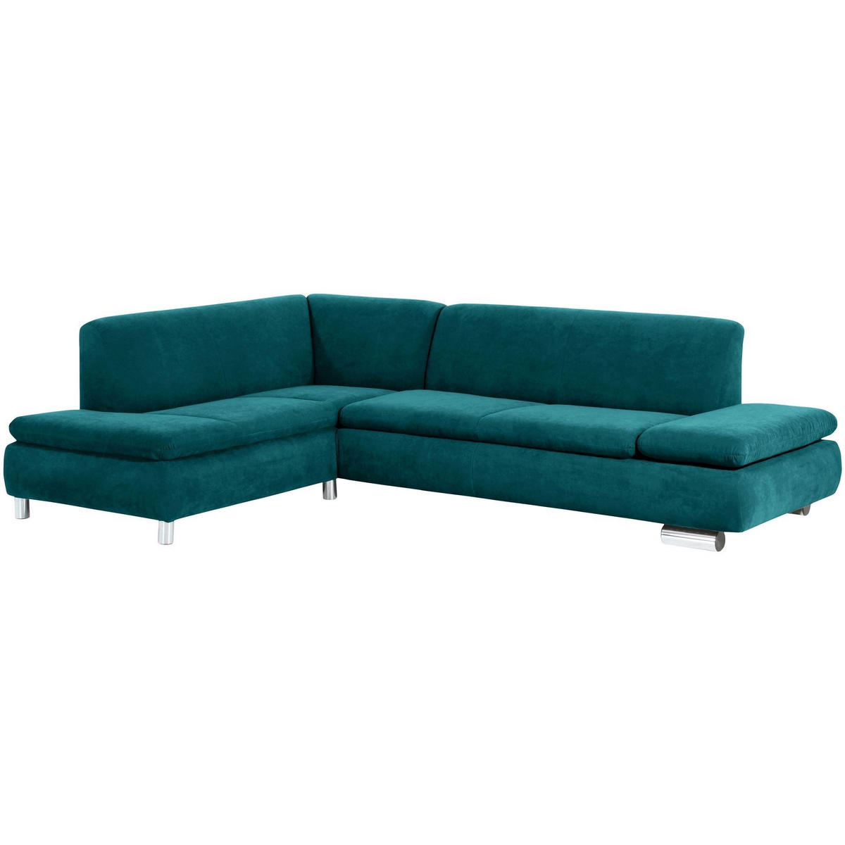 ECKSOFA mit Ottomane links Kaye Bezug Veloursstoff Metallfuß verchromt / petrol - Blau, Kunststoff (190/270cm) - 58aufmkessel