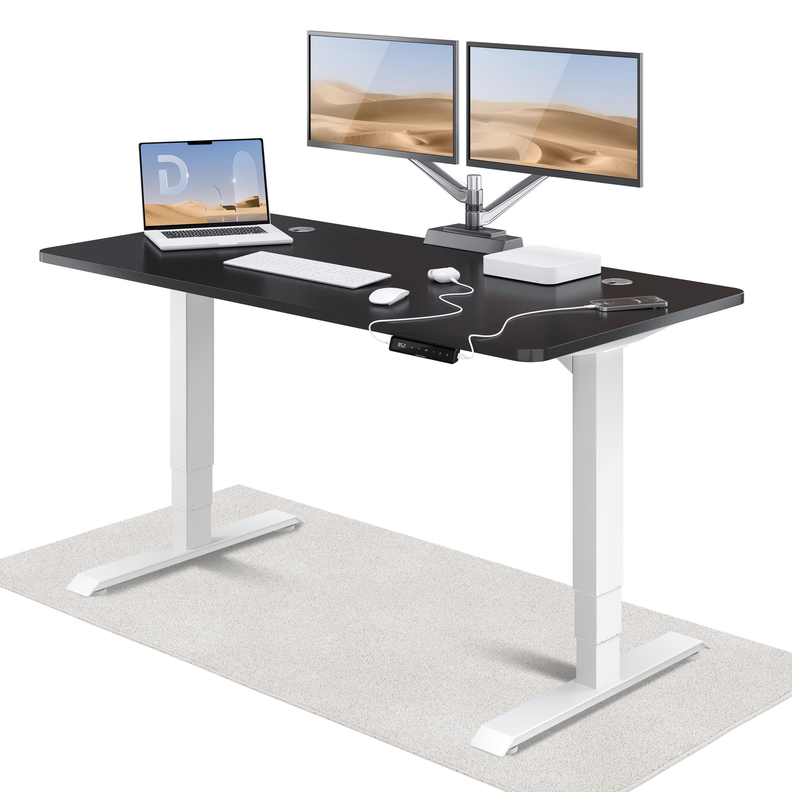 SCHREIBTISCH Elektrisch Höhenverstellbarer HomePro 160x80cm Schwarz/Weiß mit Memory-Funktion, Anti-Kollisions Technologie - Schwarz/Weiß, Holzwerkstoff (80/160/62cm) - Desktronic