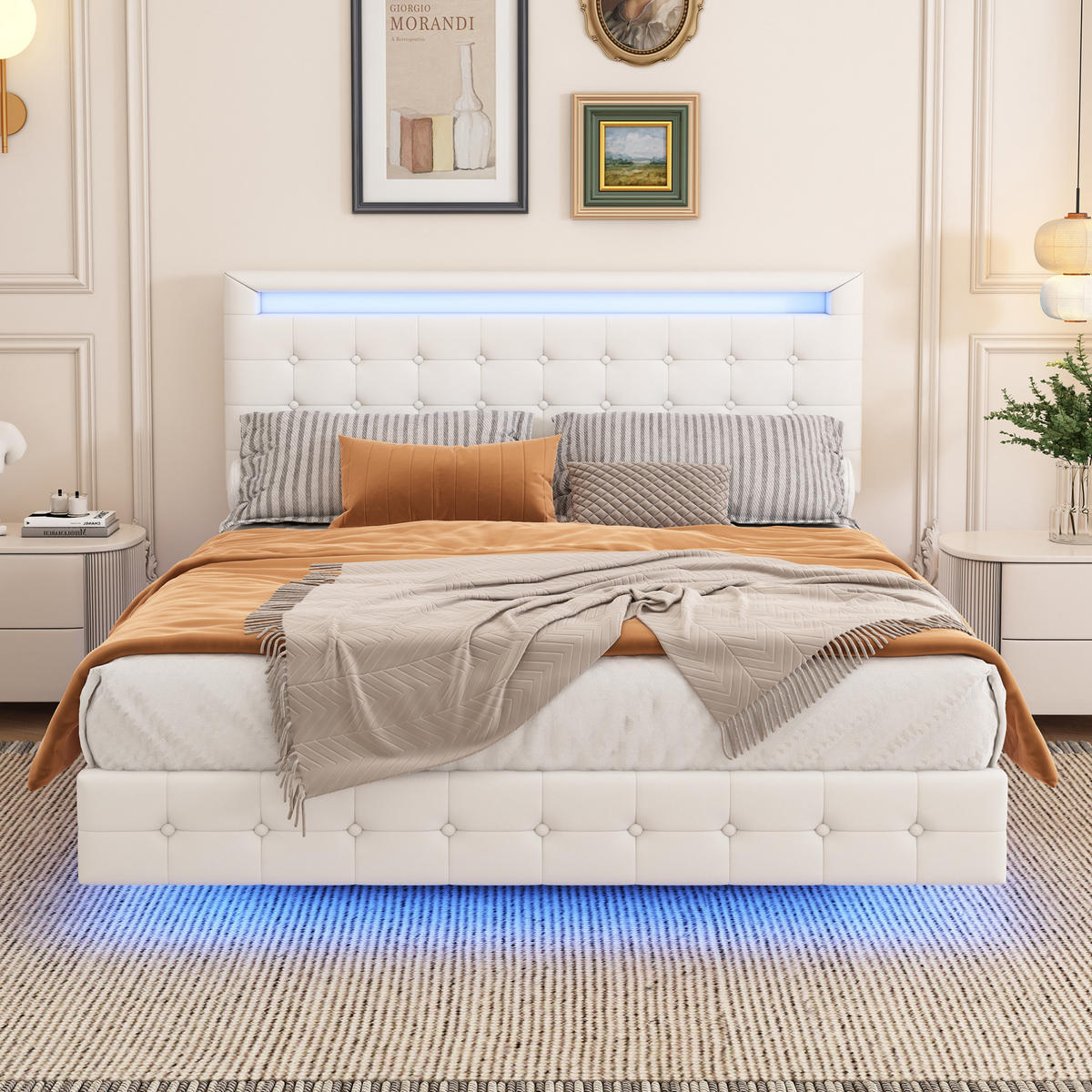 BETT mit LED-Beleuchtung 140x200 cm PU Weiß 2 Pakete - Weiß, Metall (140/200cm) - Meubliv