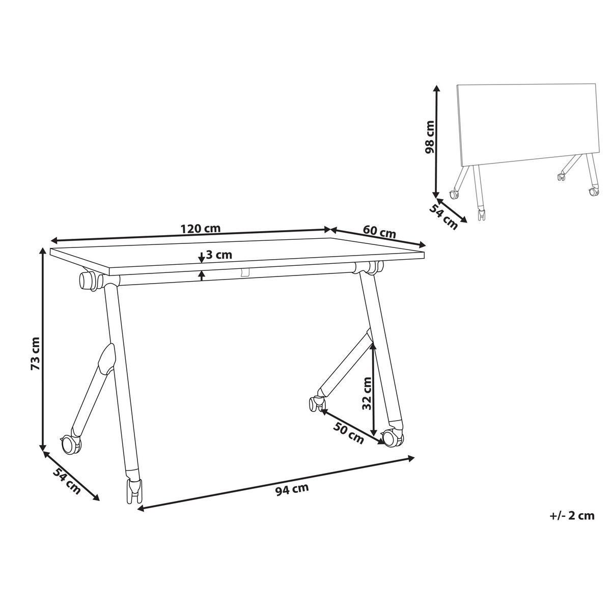 SCHREIBTISCH Zusammenklappbarer Hellbraun 120/60 cm mit Rädern Bendi - Braun/Weiß, Holzwerkstoff (60/120/75cm) - Beliani