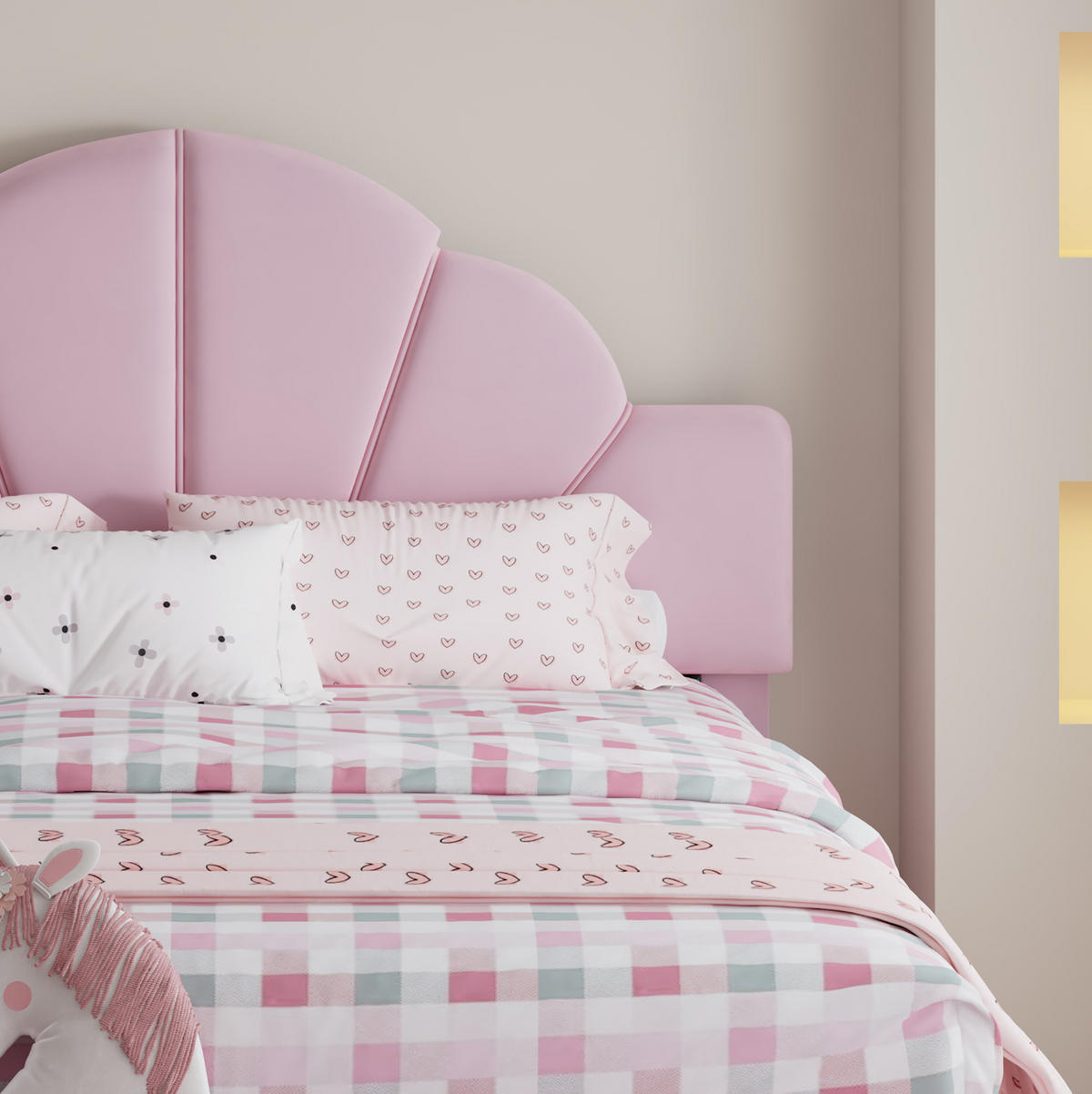 POLSTERBETT 140/200 cm Rosa mit Samtkopfteil und Bettbank - Rosa, Textil (140/200cm) - OKWISH