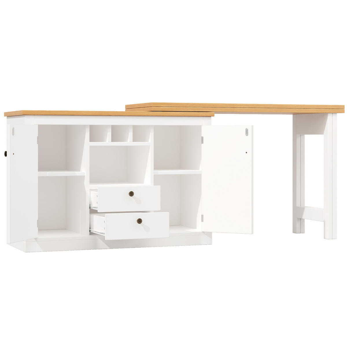 BAROVÝ stůl 120-180/40/76 cm výsuvný, otočný o 360° s úložným prostorem, MDF, Přírodní/Bílá - přírodní, kompozitní dřevo (40/180/76cm) - Redom