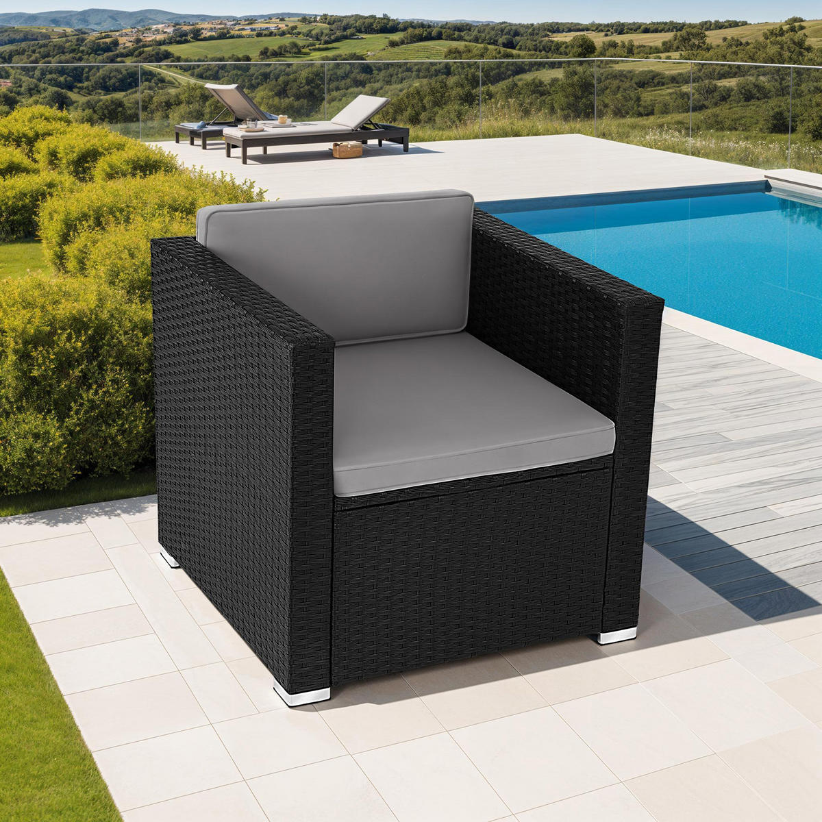 RATTANSESSEL Lignano,70 x 69 x 65cm,schwarz - Schwarz, Kunststoff (70/65/69cm) - tectake