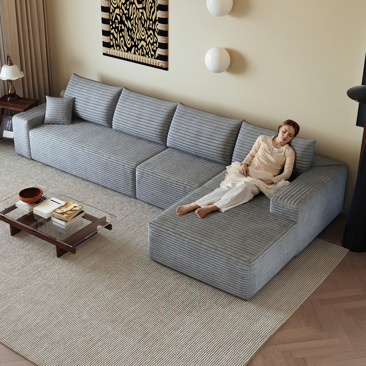 ECKSOFA 340/175/83 cm Grau mit L-förmiger Chaiselongue, Rechte Seite - Grau, Textil (340/175cm) - Oxeza