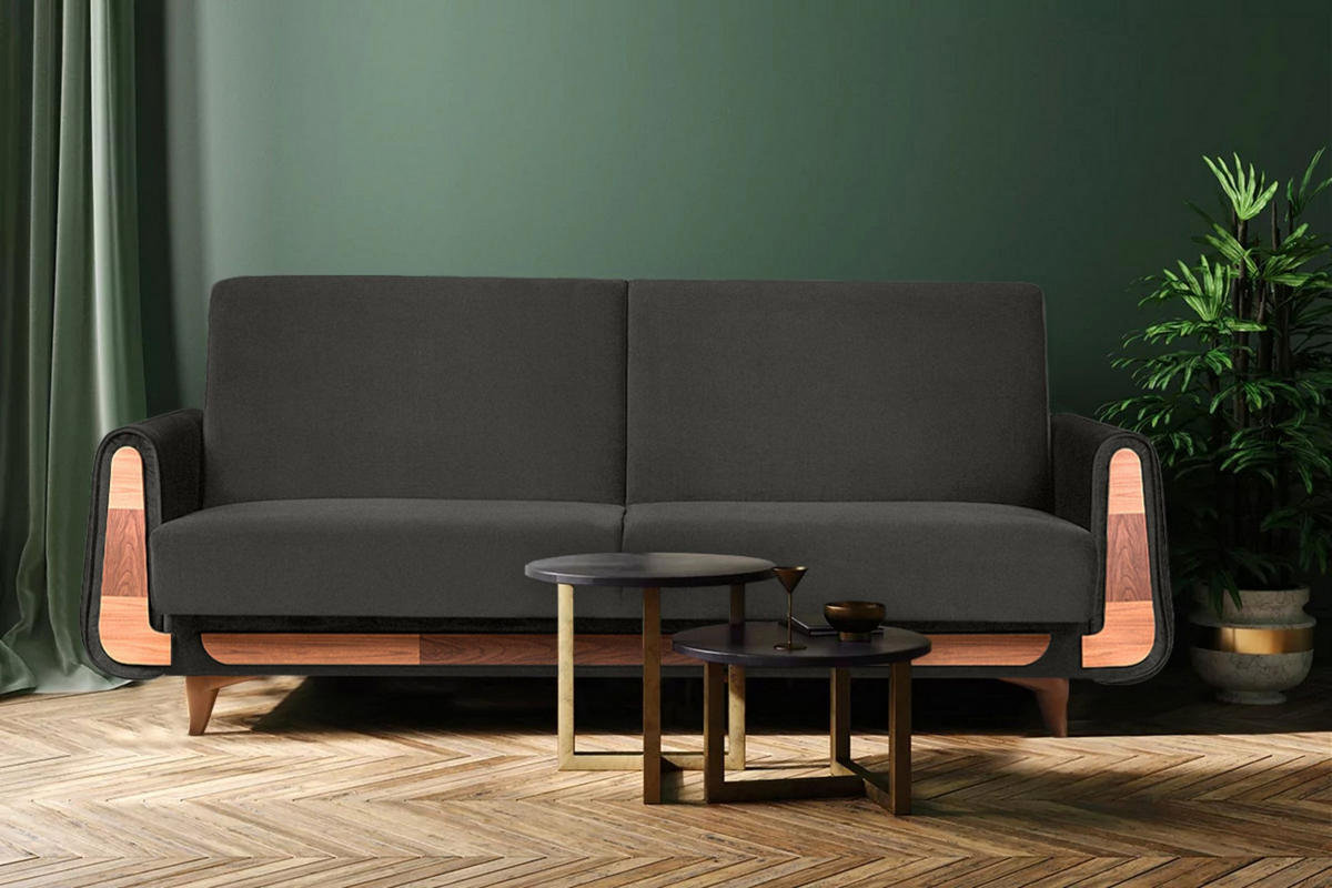 3-SITZER SCHLAFSOFA GUSTAVO mit Armlehnen, anthrazit - Anthrazit/Braun, Textil (230/98/98cm) - KONSIMO®