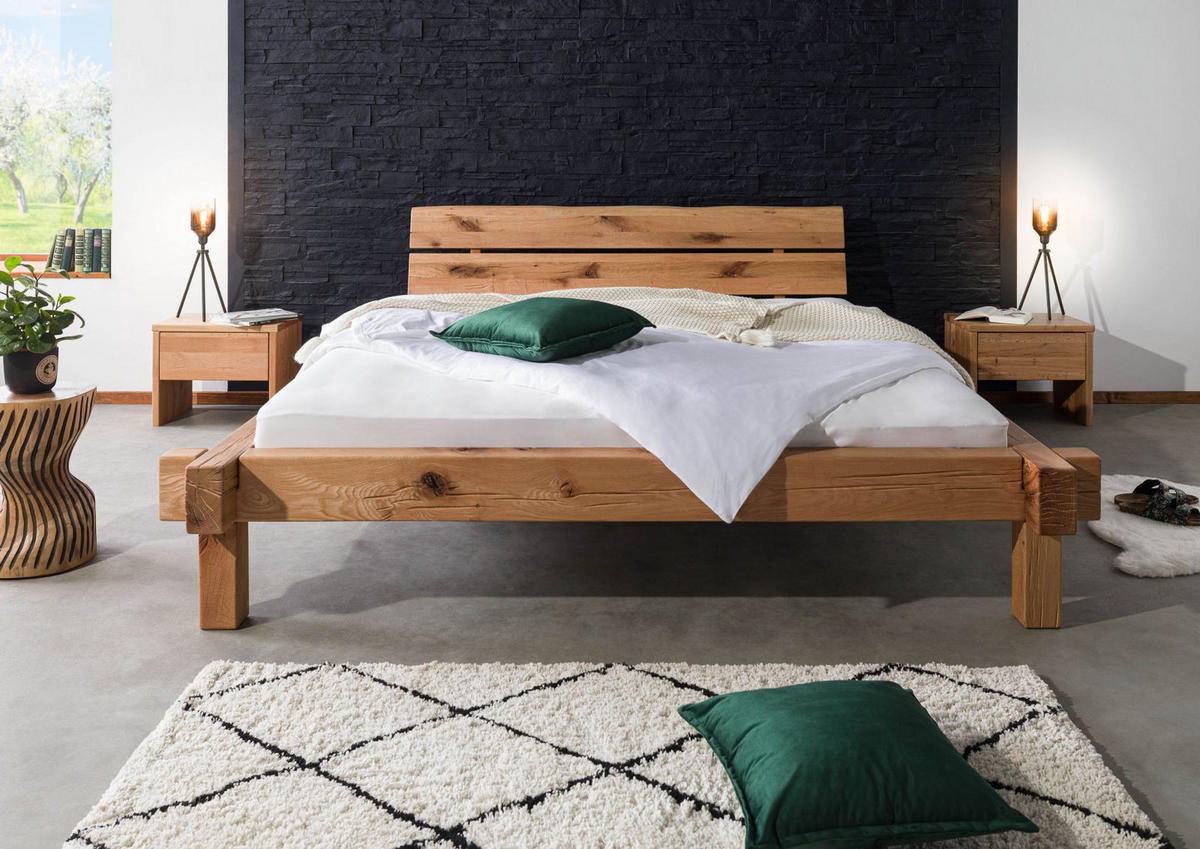 BETT Massivholz Zerreiche 140 x 200 x 85 natur BALKENMÖBEL #720 - Braun, Holz (140/200cm) - Massivmoebel24