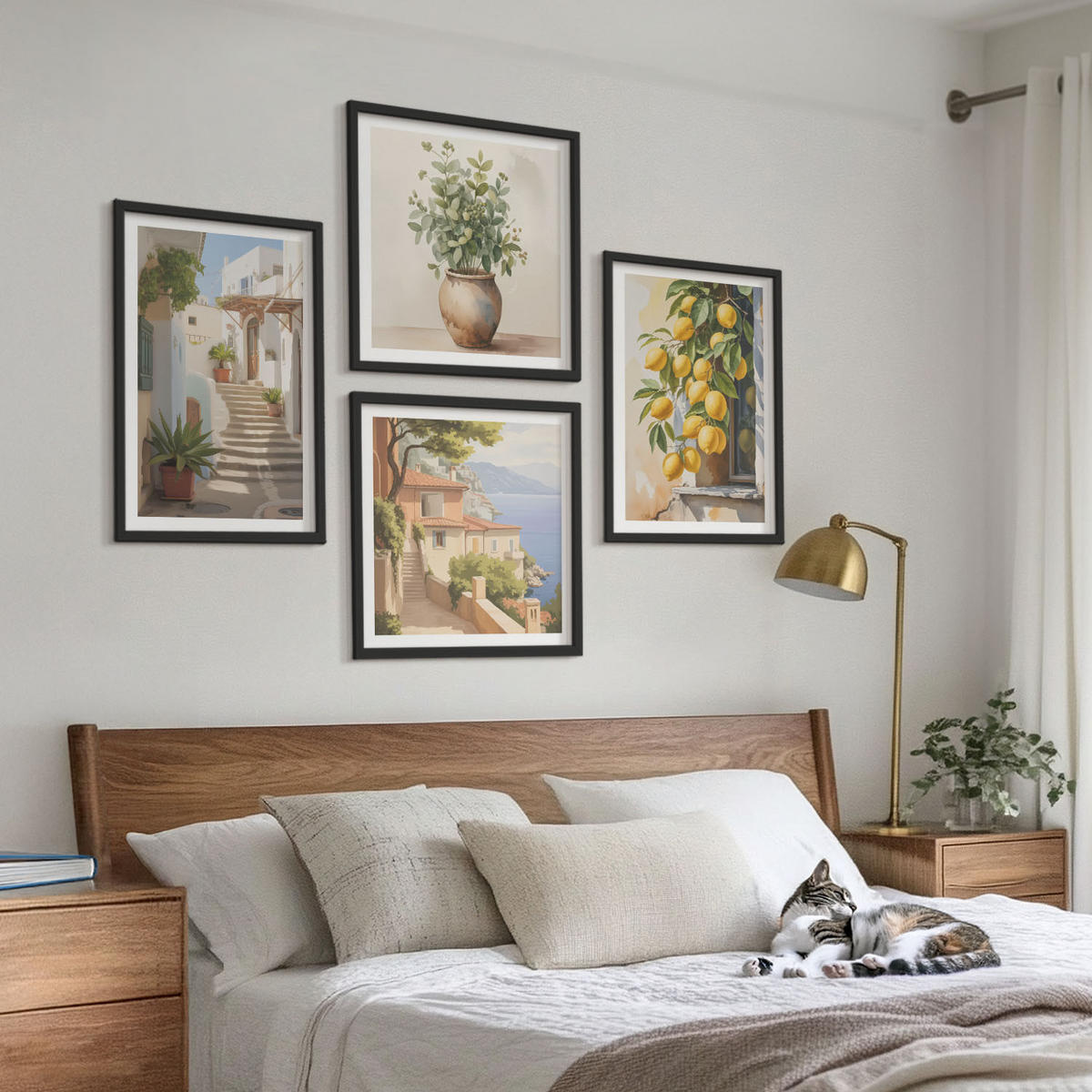 WANDBILDER 4er-Set - 50x50 cm & 40x60 cm Schwarzer Rahmen - Zitronenblumen im Topf, Straßen - Schwarz, Kunststoff (50/50cm) - ArtPrintCave