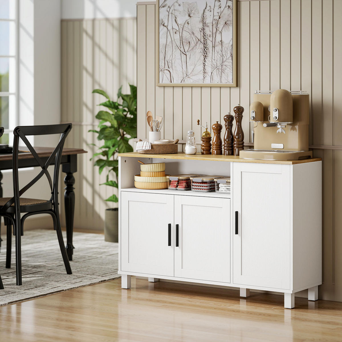 SIDEBOARD Weiß, 3 Türen, 110/33/75 cm - Weiß, Holz (110/75/33cm) - PANGIVO