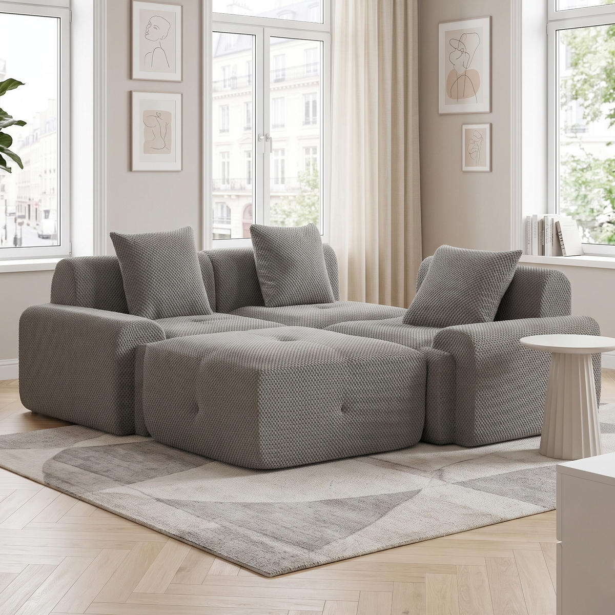 SOFA Modulární pohovka z žinylky šedá bez montáže - šedá, textil (266/176cm) - Urban Meuble