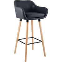 BARHOCKER Lederlook Schwarz - Eukalyptusholzfarben/Schwarz, Holz/Textil (55/99/46cm) - CLP