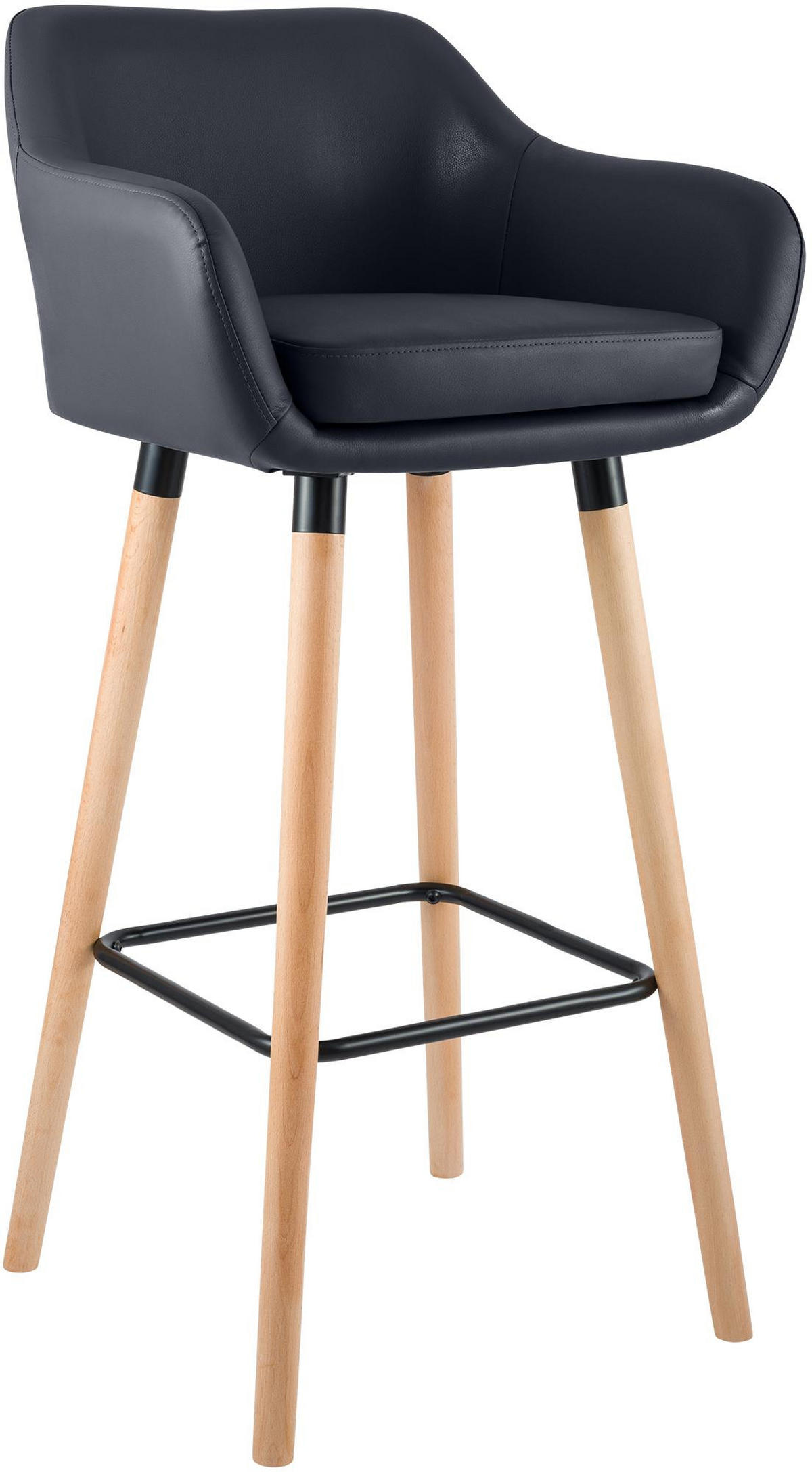 BARHOCKER Lederlook Schwarz - Eukalyptusholzfarben/Schwarz, Holz/Textil (55/99/46cm) - CLP
