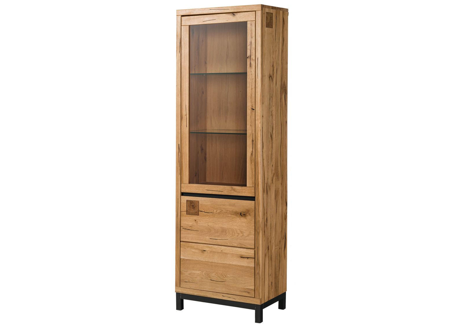 VITRINE Wildeiche 65x40x205 natur geölt VILLANDERS #146 - Naturfarben, Holz (65/205/40cm) - Massivmoebel24