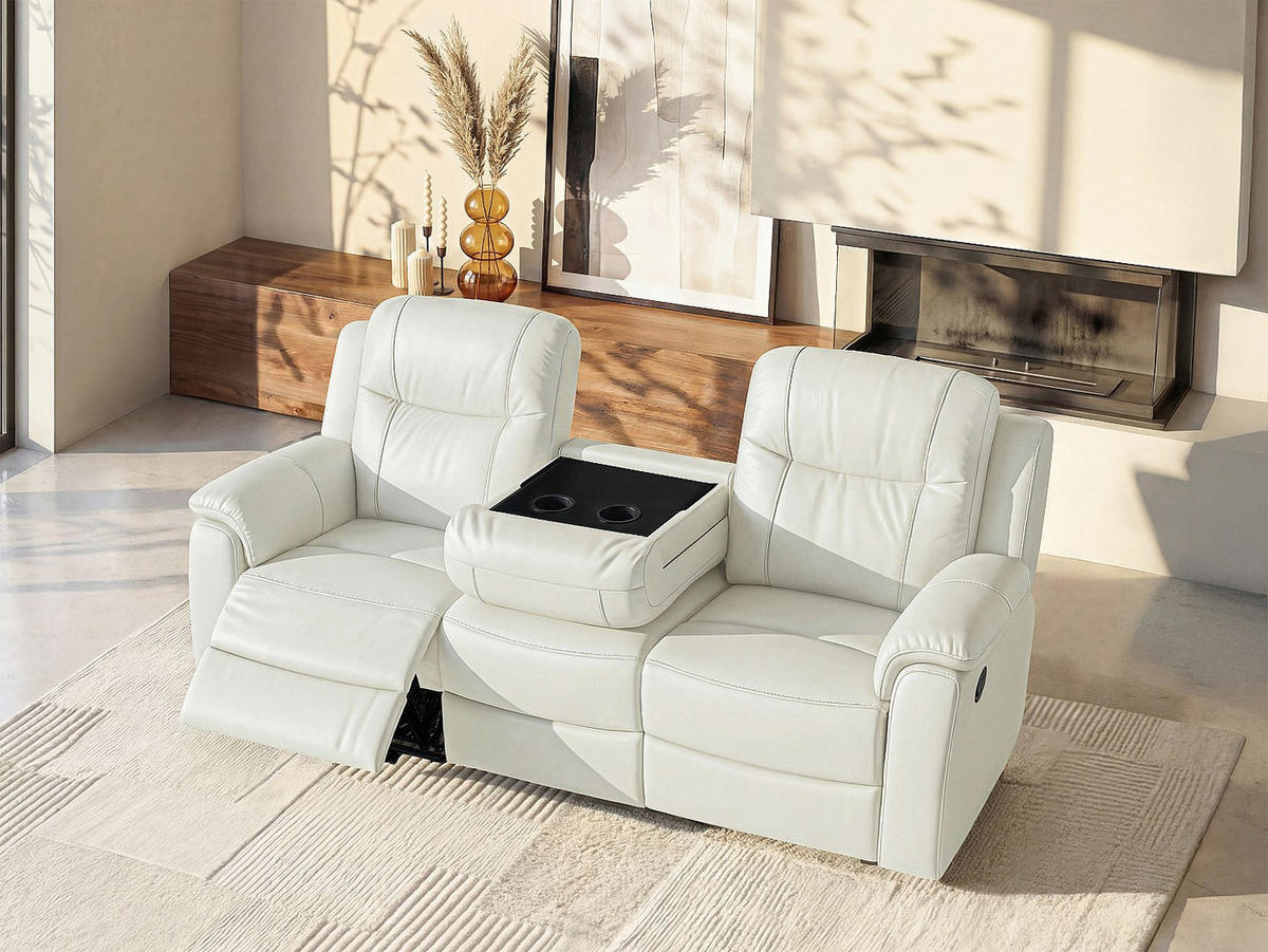 RELAXSOFA - 3 Personen - leder - elfenbeinfarben Evasion - Weiß, Leder (205/100/96cm) - Vente-Unique