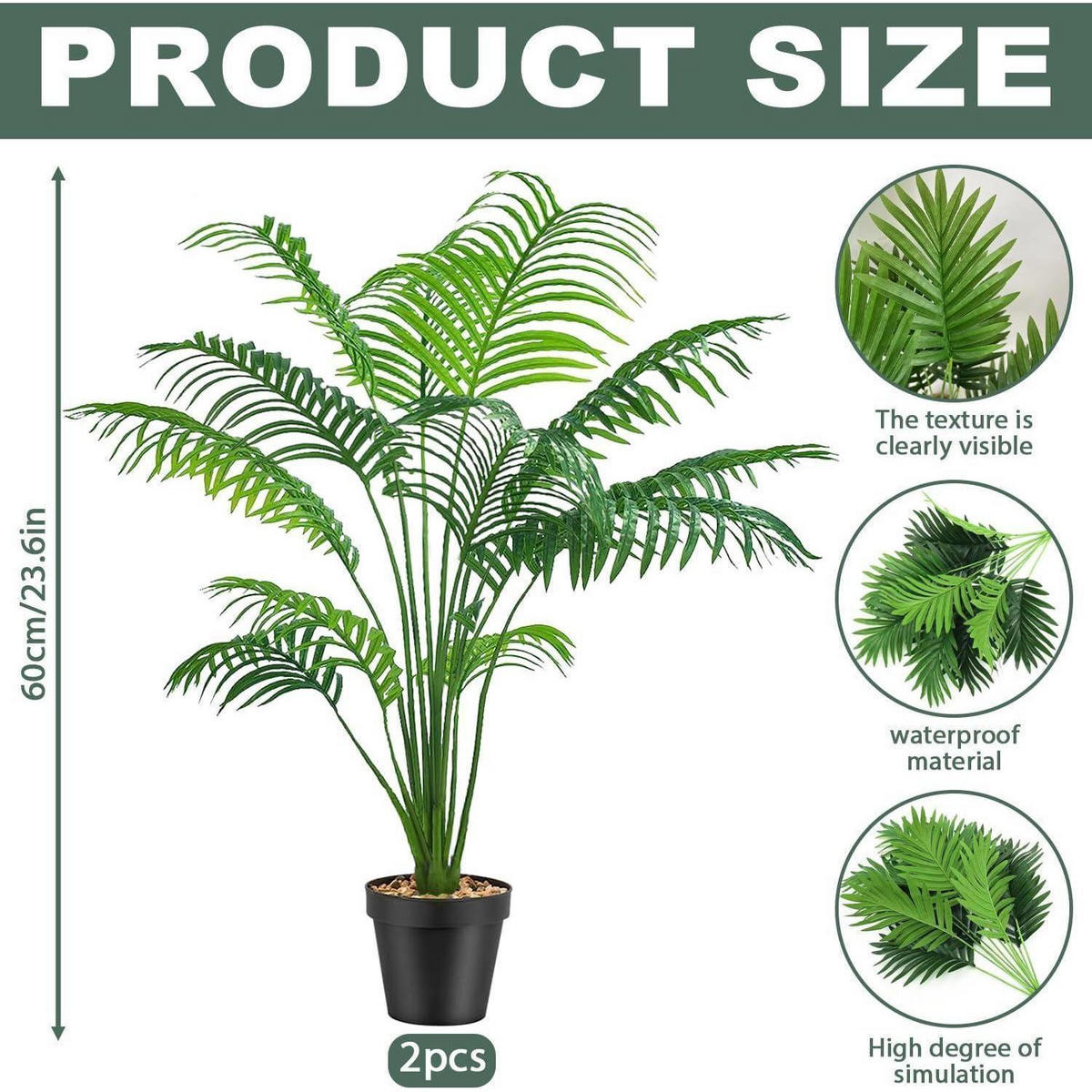 KUNSTPFLANZEN Set 2-teilig Palme 80 cm - Grün, Kunststoff (10cm)