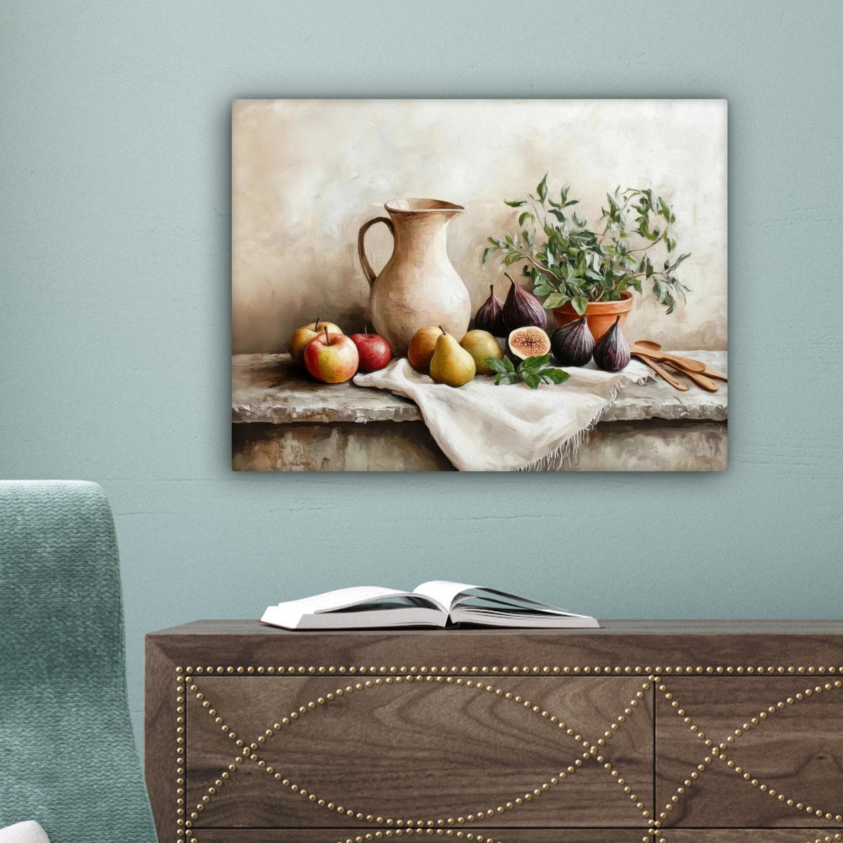 LEINWANDBILD Obst - Kräuter - Ländlich Wandbild 40x30 cm - Naturfarben, Textil (40/30cm) - MuchoWow