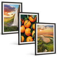 BILDER SET 3er Set - 40x60 cm Schwarzer Rahmen - Orange Mountain Wasserfall - Schwarz, Kunststoff (40/60cm) - TULUP