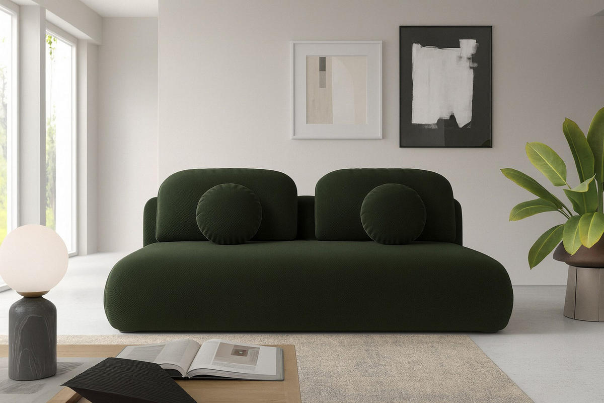 SCHLAFSOFA OTO, Sofa mit Schlaffunktion und Bettkasten, Farbe: Grün, Velourstoff - Grün, Textil (206/90/92cm) - Sepro Meble