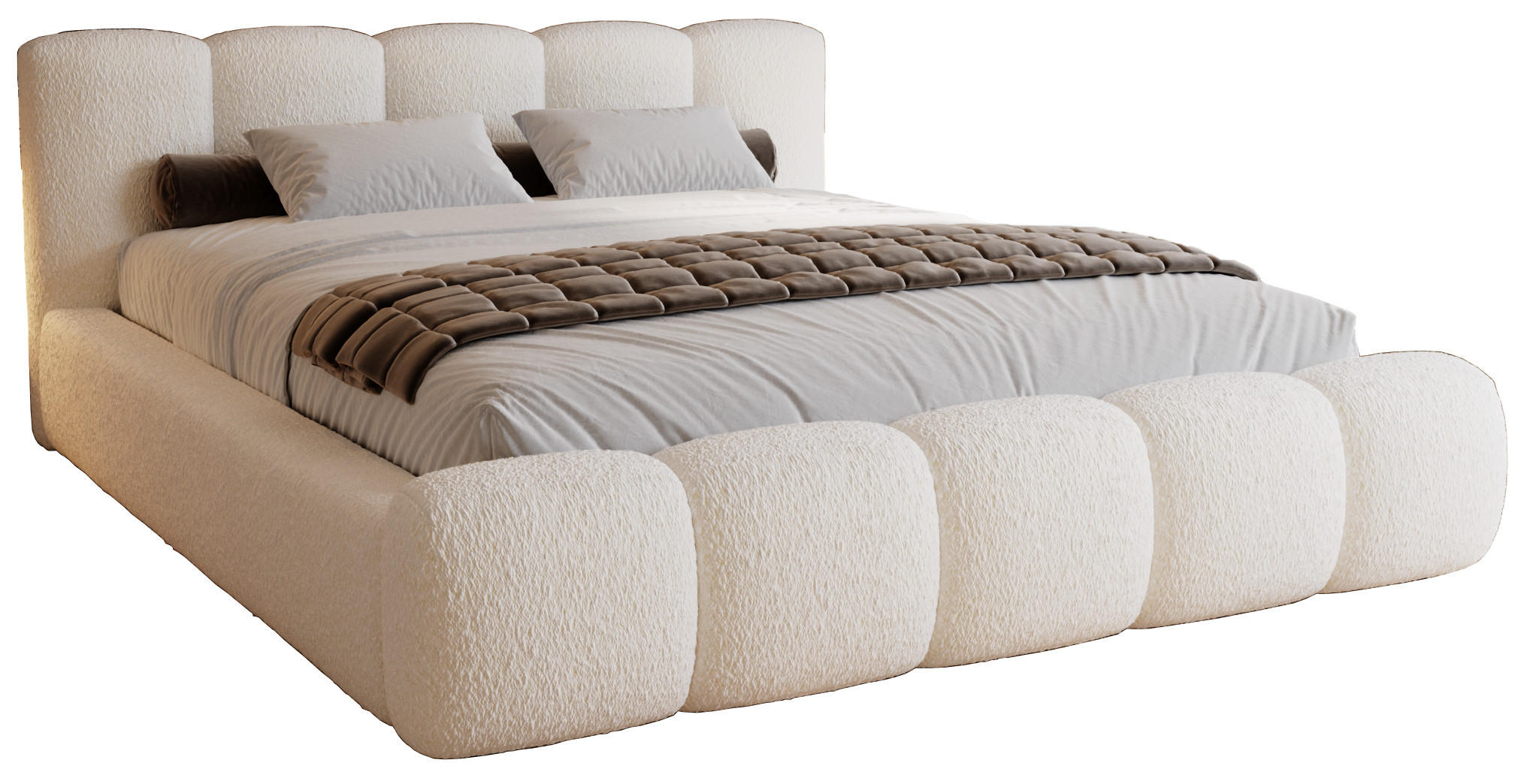 POLSTERBETT bouclé 200x200 Ravello mit Bettkasten, Lattenrost, Creme - Creme, Holz/Textil (200/200cm) - Emporius