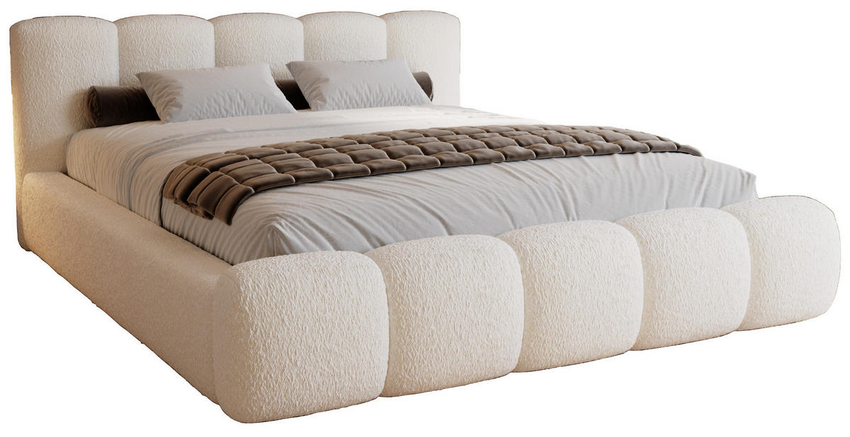 POLSTERBETT bouclé 200x200 Ravello mit Bettkasten, Lattenrost, Creme - Creme, Holz/Textil (200/200cm) - Emporius