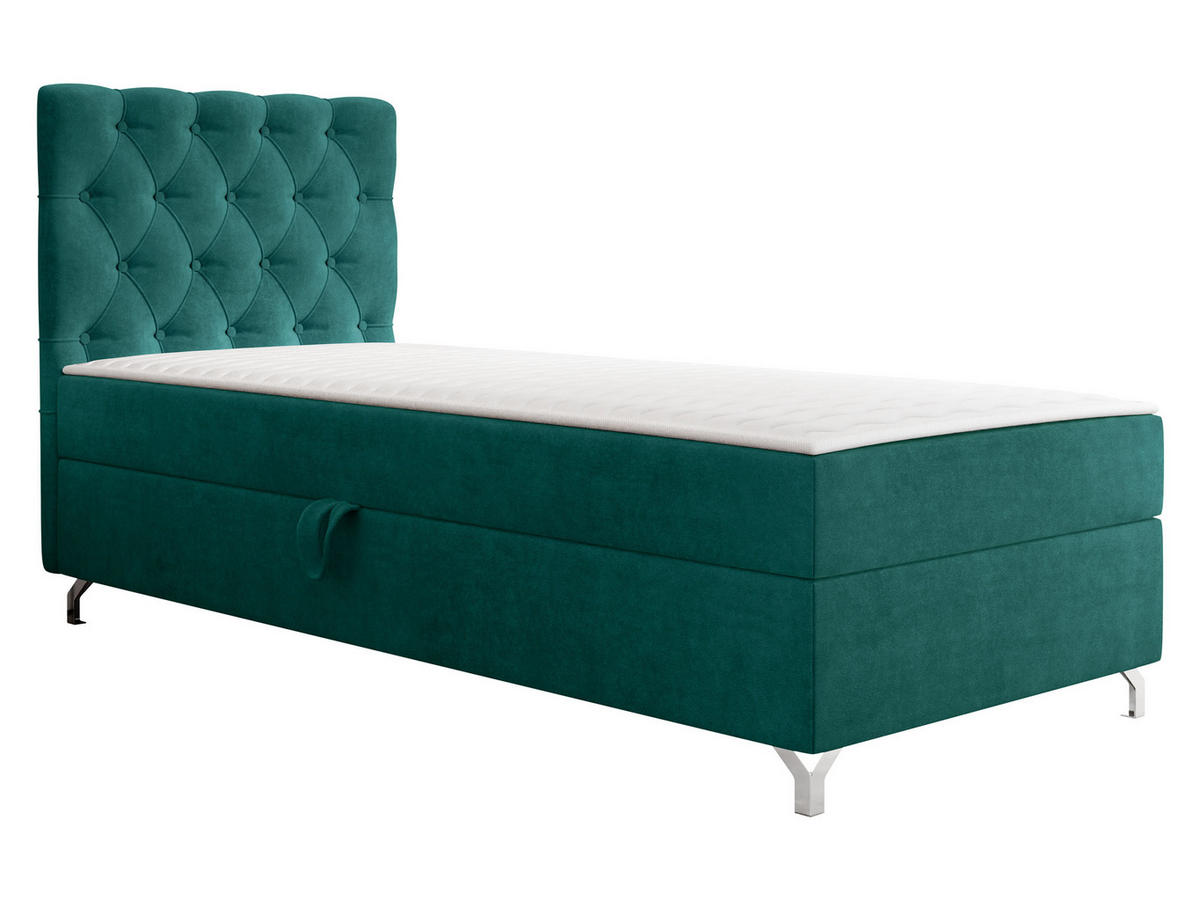 BOXBETT Chester 1, Seite: Links - Smaragdgrün/Silberfarben, Holz/Textil (90/200cm) - MIRJAN24