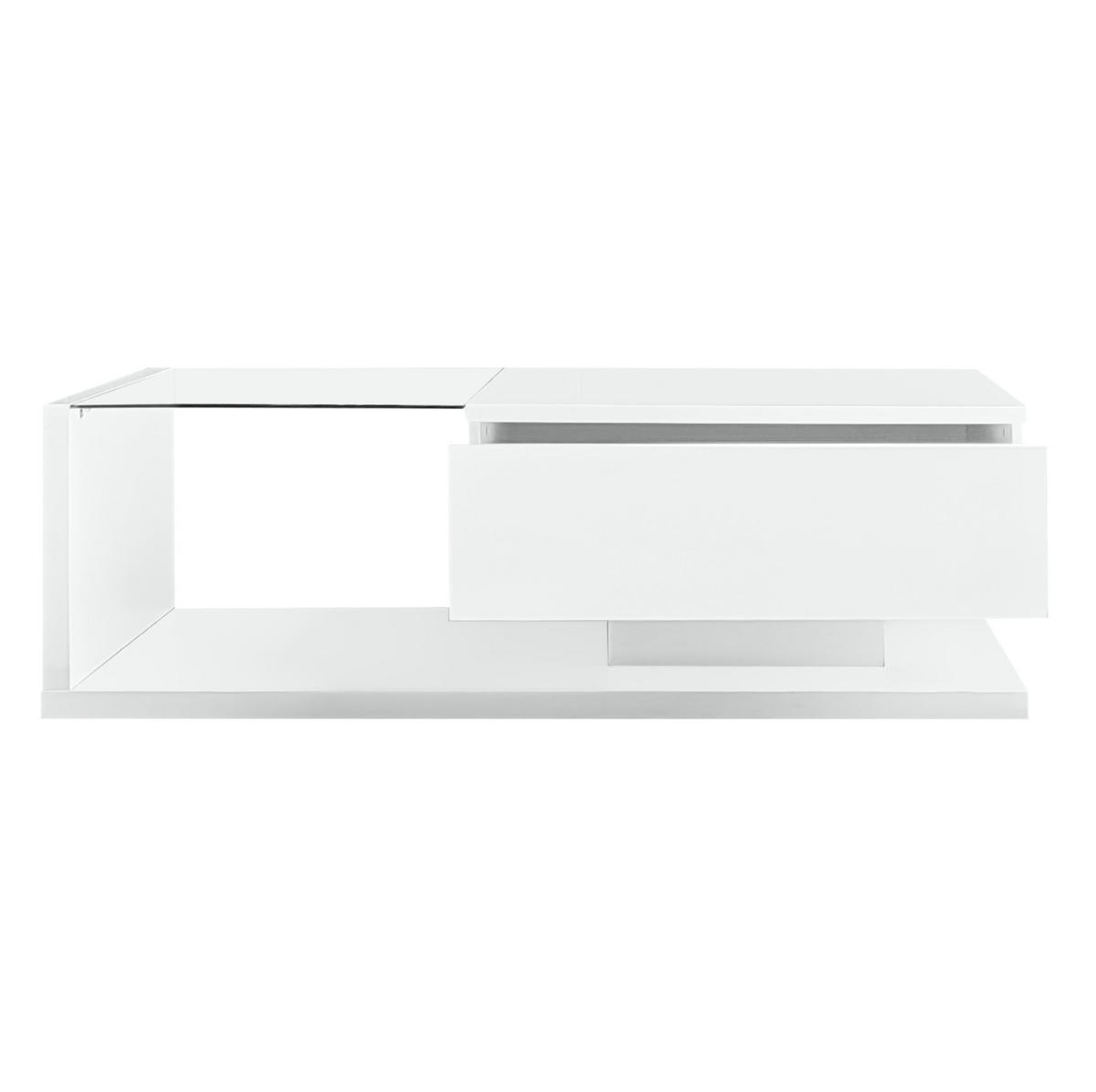 COUCHTISCH mit Ablagefach 105 x 55 cm Weiß Hochglanz mit Glas und LED - Weiß, Holzwerkstoff (105/55/32.5cm) - Meubliv