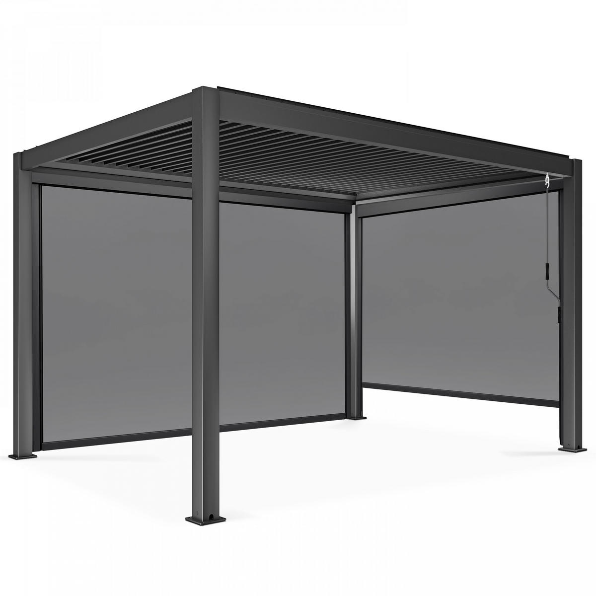 PERGOLA 3x4m, mit 2 Markisen, grau - Grau, Metall (296/257/403cm) - Oviala