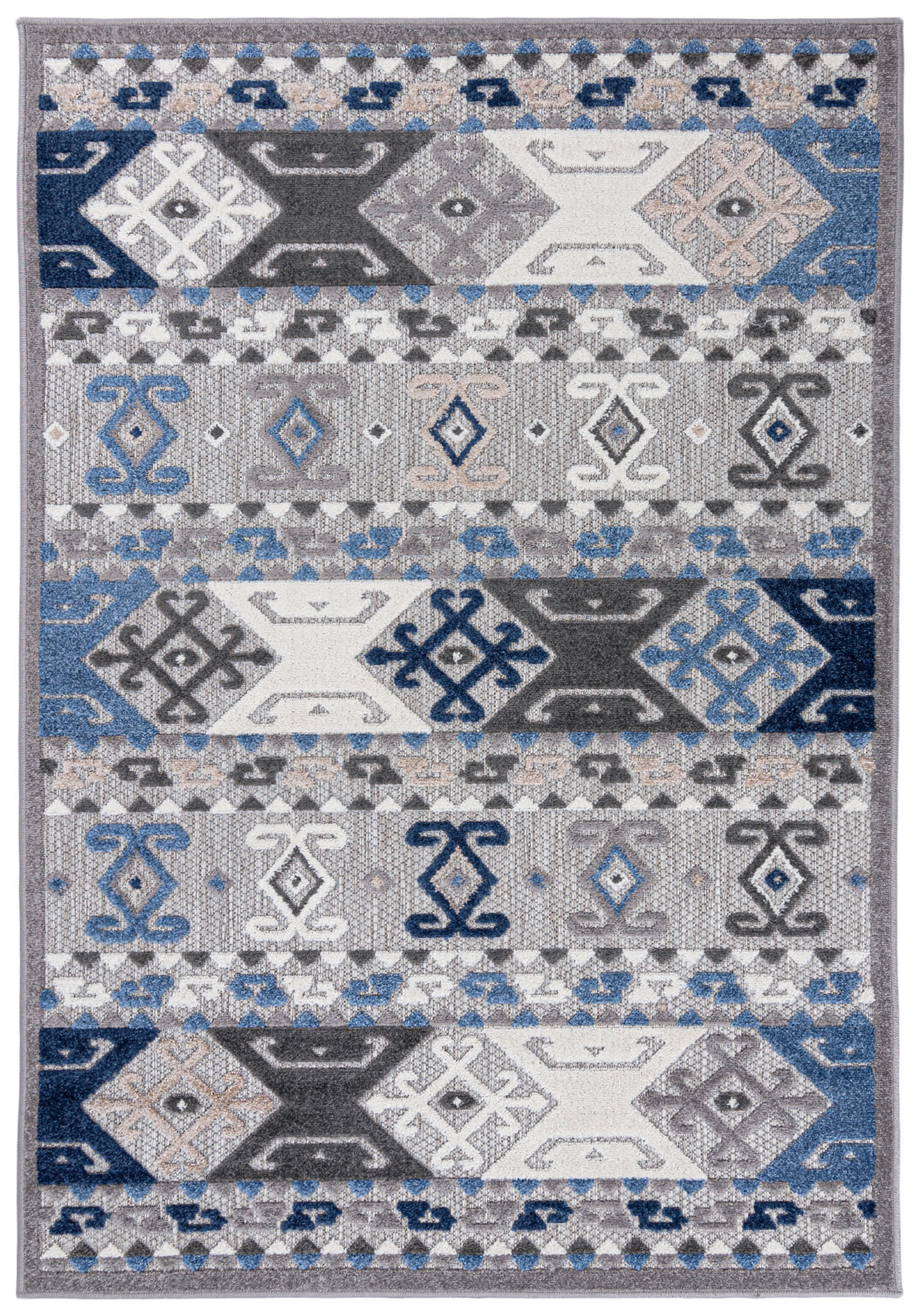TEPPICH In-Outdoor Blue Ethnische - Kurzflor Rechteckig Grau - 140 x 200 cm - Blau, Textil (140/200cm) - Mazovia
