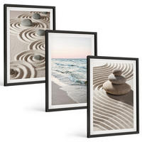 BILDER SET 3er Set - 40x60 cm Schwarzer Rahmen - Wellen, Sand, Wasser, Steine, Strand - Schwarz, Kunststoff (40/60cm) - TULUP