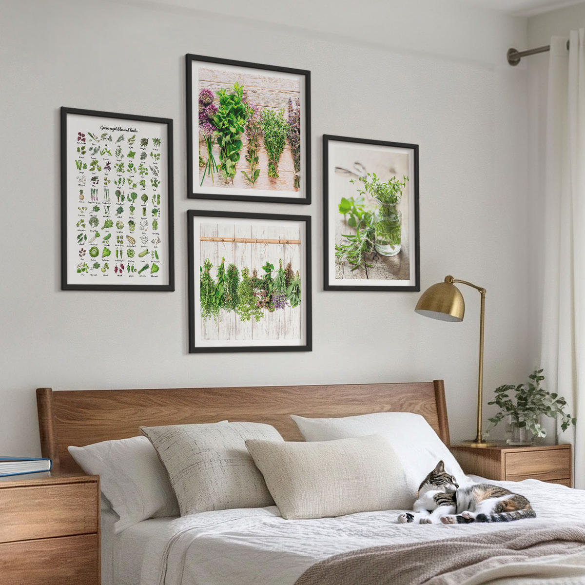 WANDBILDER 4er-Set - 50x50 cm & 40x60 cm Schwarzer Rahmen - Getrocknete Kräuter für die Küche - Schwarz, Kunststoff (50/50cm) - ArtPrintCave