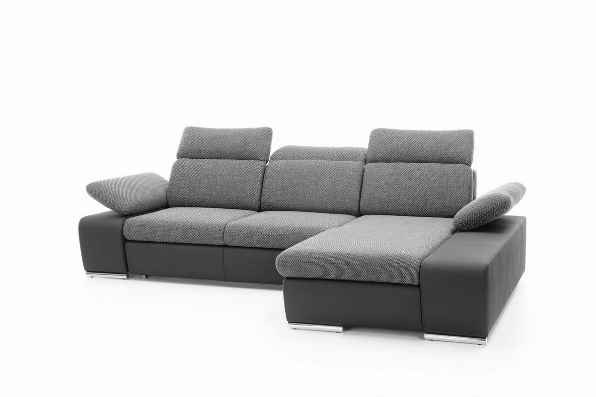 ECKSOFA TRENTO Grau Geflochtener Stoff mit Schlaffunktion - Grau, Holz (282/194cm) - MASSENO