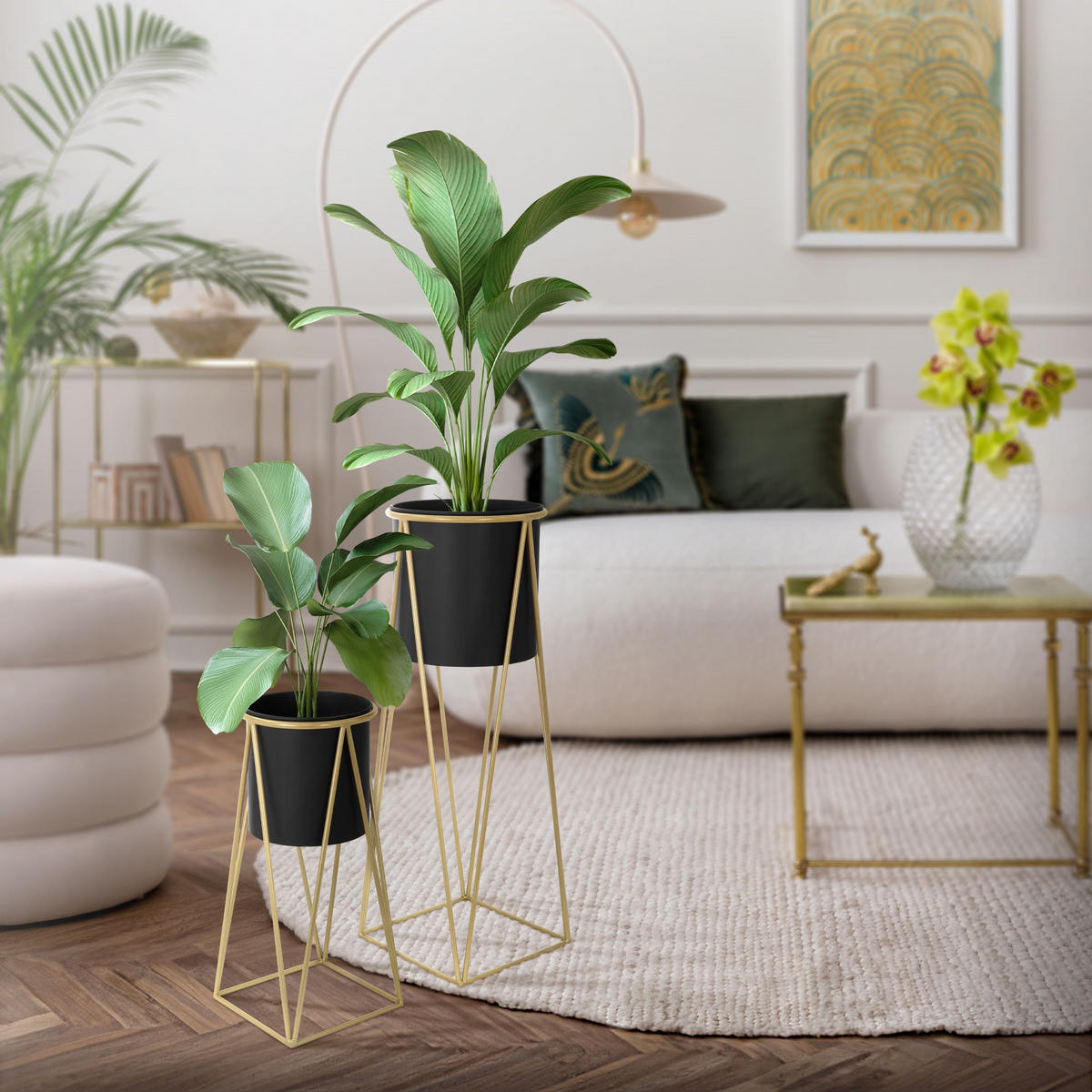 BLUMENSTÄNDER 2er Set - Goldfarben, Metall (25/25/71cm) - ML-DESIGN