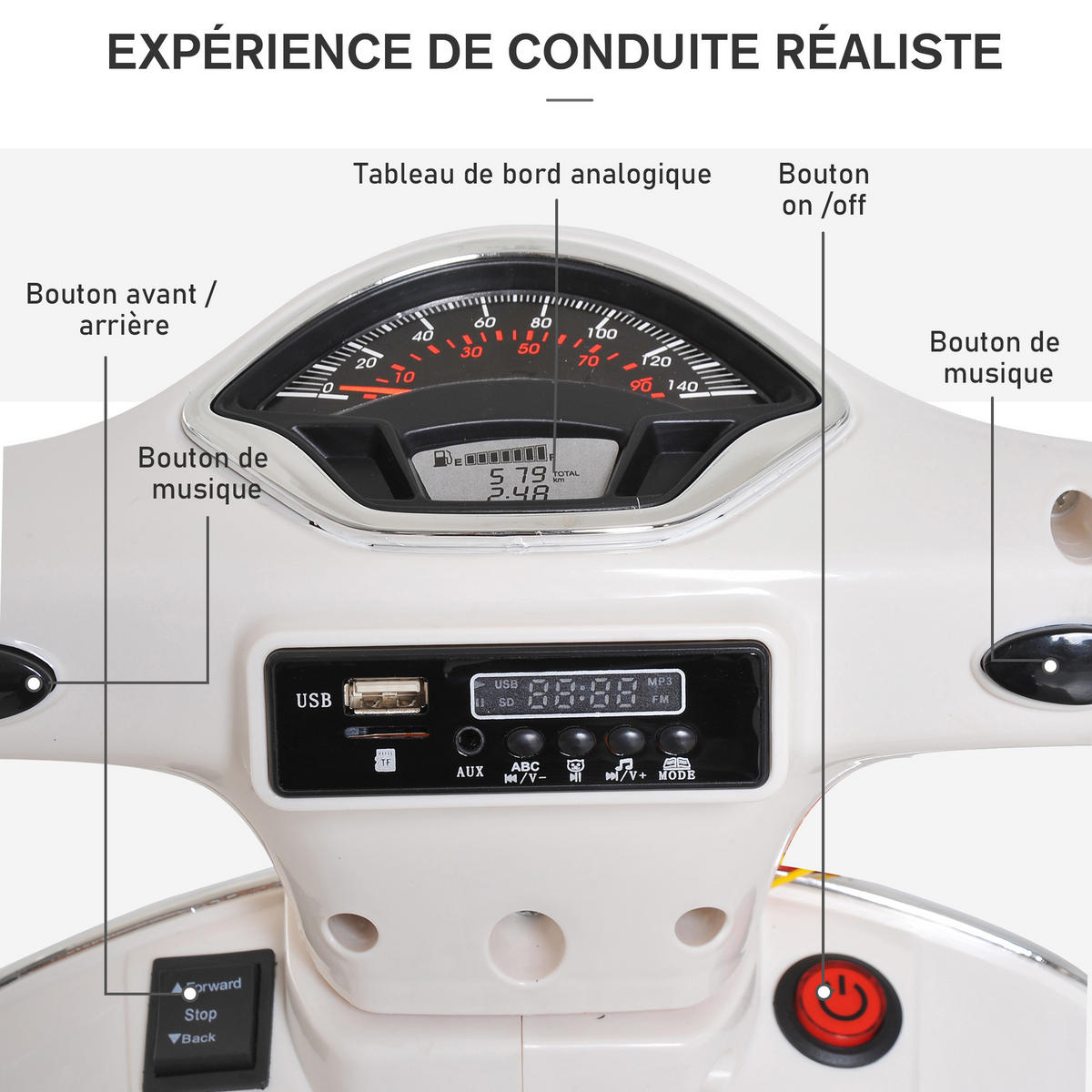 ELEKTRO-KINDERAUTO DE-12988 Stützräder Weiß - Weiß, Kunststoff (102/50.5/75.5cm) - ComfortXL