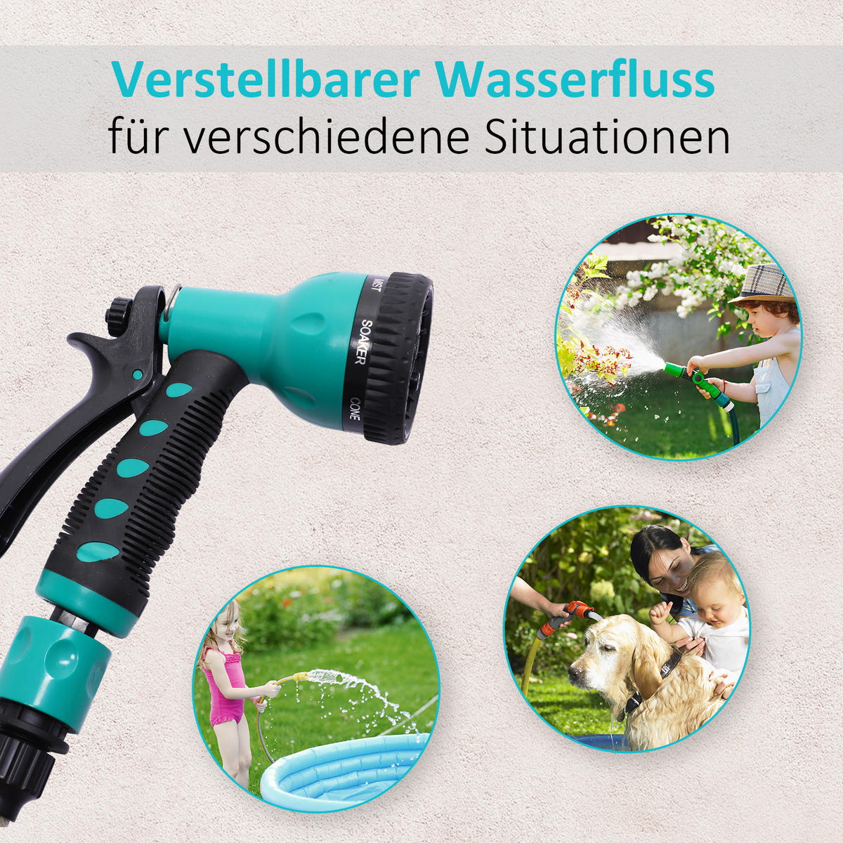 SCHLAUCHTROMMEL 180° schwenkbar mit Multibrause Grün + Schwarz 15 m - Grün, Kunststoff (225/41/44cm) - DURHAND