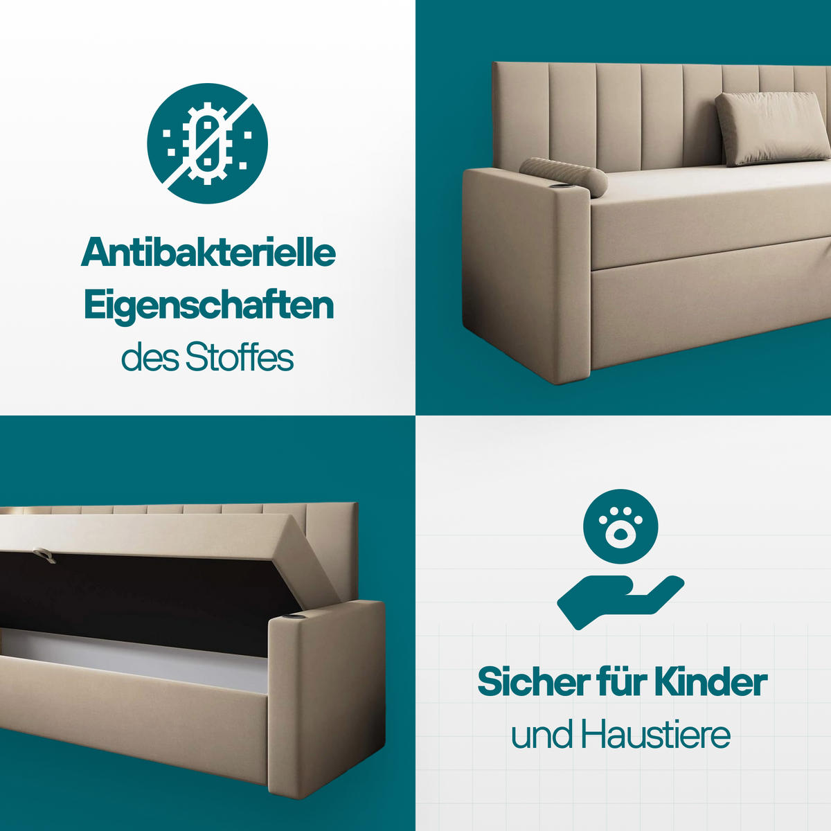 JUGENDBETT, 80 x 200 cm, Tokio, Bett mit Bonellmatratze H3 und Bettkasten, Einzelbett, Grau - Grau, Holzwerkstoff/Kunststoff (80/200cm) - Trada