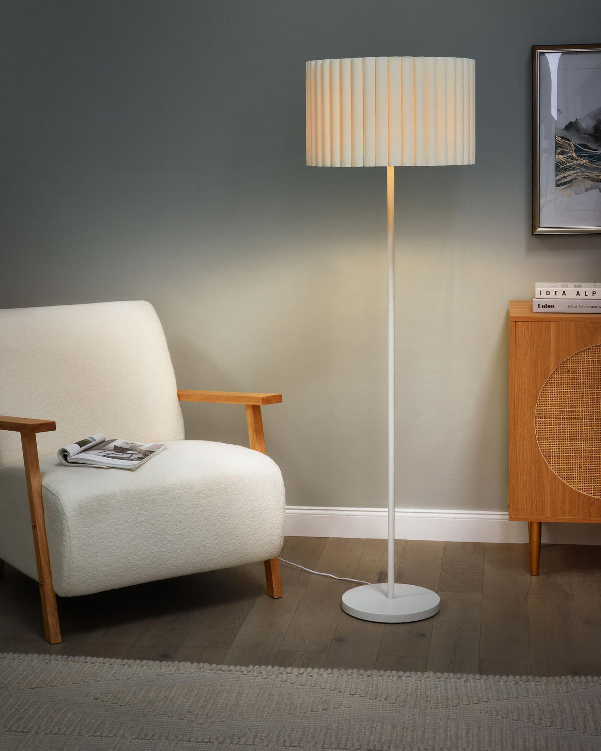 STEHLAMPE Beige Lourens - Beige/Weiß, Metall (46/46/154cm) - Beliani