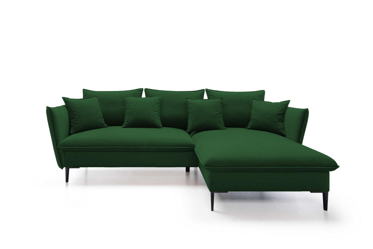 ECKSOFA GLOSS mit Schlaffunktion, Ottomane & goldenen Füßen – Samtsofa im GLOSSour-Stil mit Zierkissen, 258x167x91 cm, Rechte, BURGUND - Platinfarben, Holz/Textil (258/167cm) - DomoHome