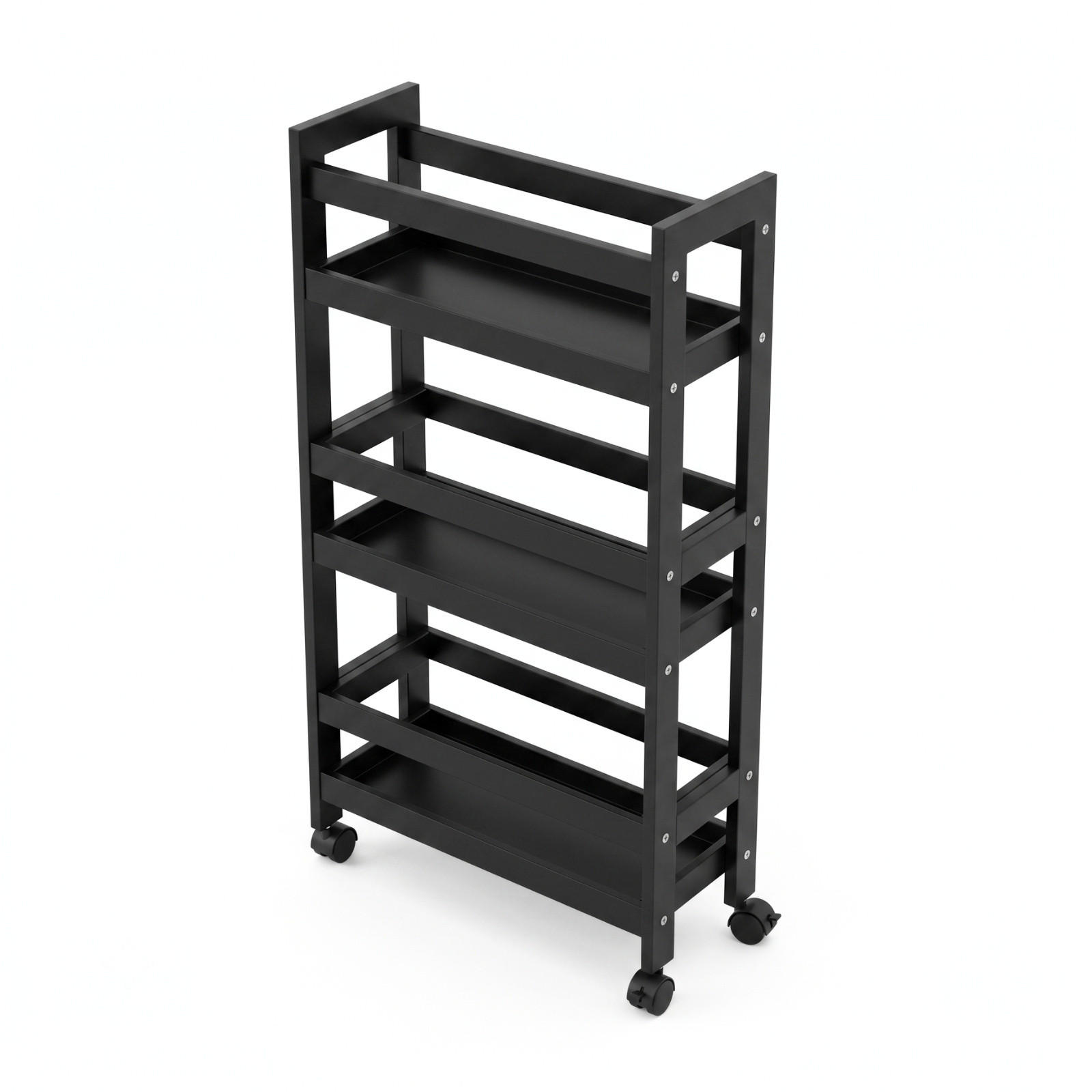 BADEZIMMERREGAL auf Rollen Kluk 38/15/76 cm - Schwarz, Naturmaterialien (15/76/38cm) - NUXIO