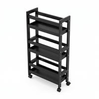 BADEZIMMERREGAL auf Rollen Kluk 38/15/76 cm - Schwarz, Naturmaterialien (15/76/38cm) - NUXIO