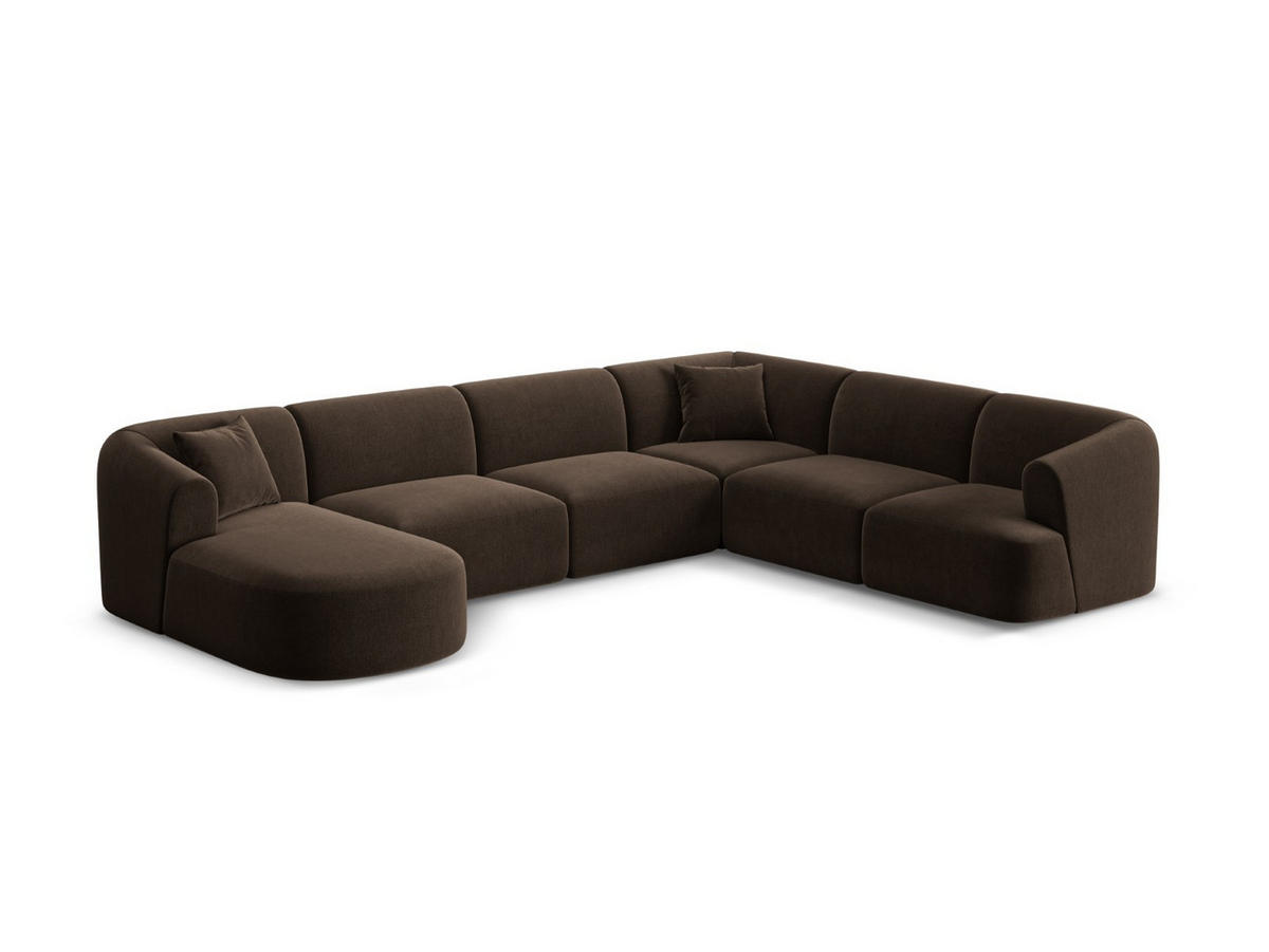MODULARES-PANORAMASOFA rechts Campi aus Samt Schokolade 7 Sitzplätze - Dunkelbraun, Textil (255/70/330cm) - Cosmopolitan Design