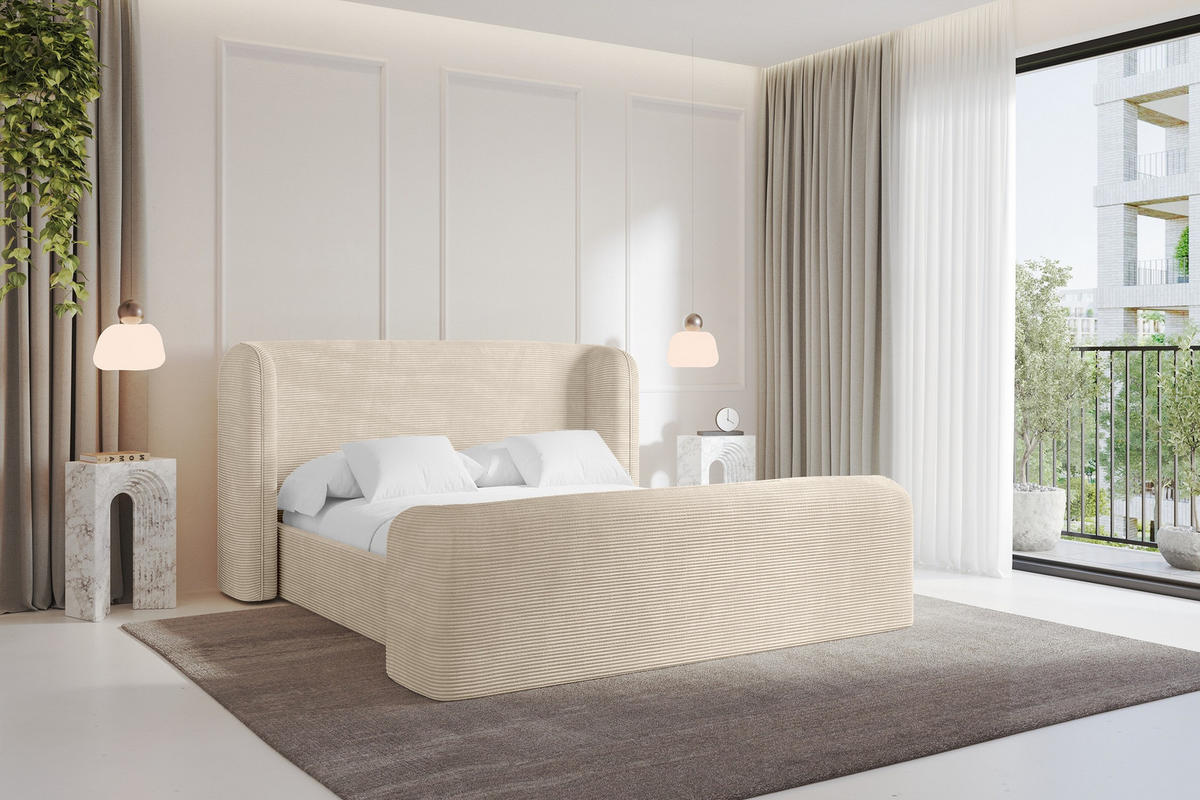 POLSTERBETT mit Bettkasten, Fußteil und Lattenrost, Boxbett ohne Matratze - ESTI-Z 160x200 Beige - Kaschmir, Holzwerkstoff/Textil (160/200cm) - ALTDECOR