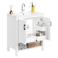 FREISTEHENDER Badezimmerwaschtisch aus MDF und Keramik 76,5x47x83 cm Weiß mit Doppeltür und offenem Stauraum - Weiß, Keramik (76.5/83/47cm) - Modfu