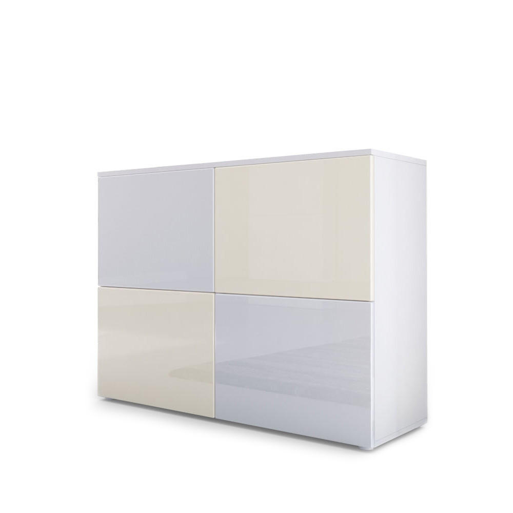 Vladon Kommode Weiß Hochglanz, Creme 92x72x35 cm