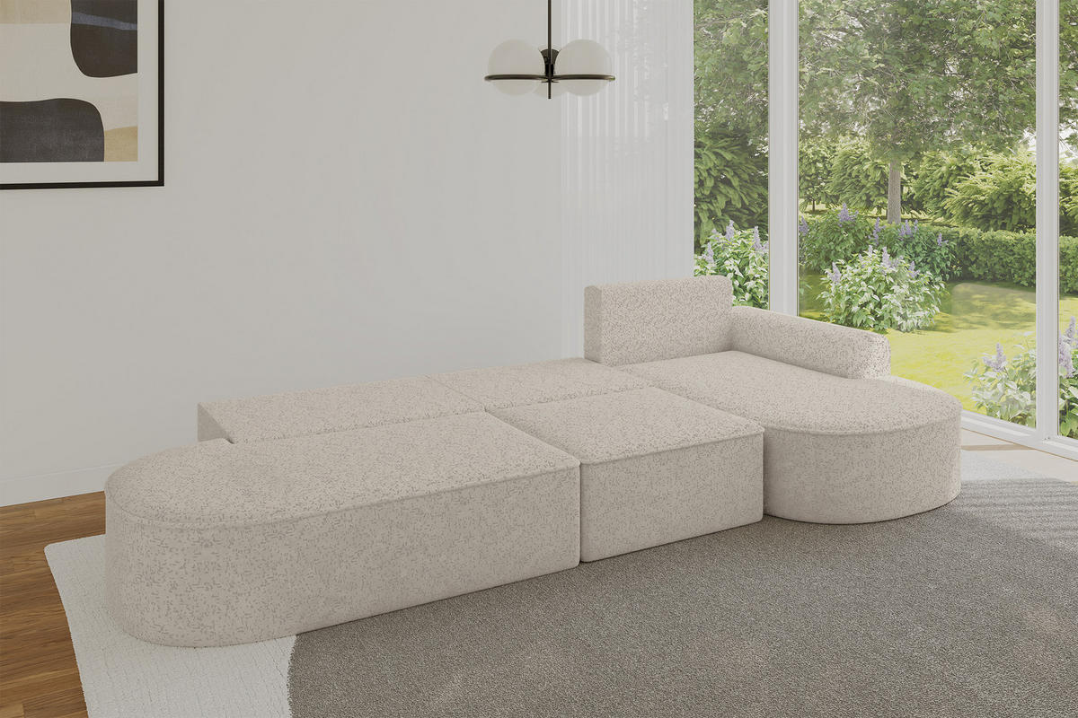 ECKSOFA mit Schlaffunktion Ottomane RECHTS MARI L2-S 368X167X85 Beige Velours - Ecru/Schwarz, Holzwerkstoff/Kunststoff (167/368cm) - ALTDECOR
