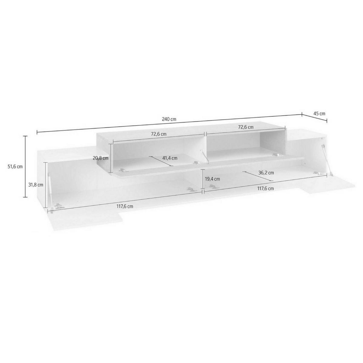 FERNSEHSCHRANK Glänzendes Weiß 45/240/52 cm - Weiß, Holzwerkstoff (240/52/45cm) - DMORA