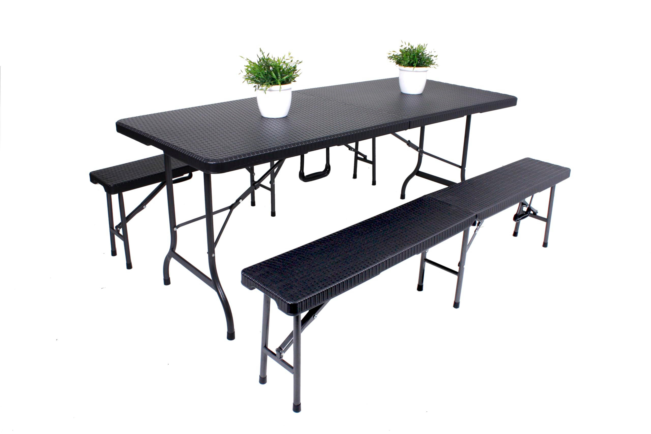 BIERZELTGARNITUR Rita 3-teilig Tisch & 2x Bank Schwarz - Schwarz, Kunststoff - DELUKE