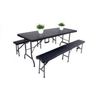 BIERZELTGARNITUR Rita 3-teilig Tisch & 2x Bank Schwarz - Schwarz, Kunststoff - DELUKE
